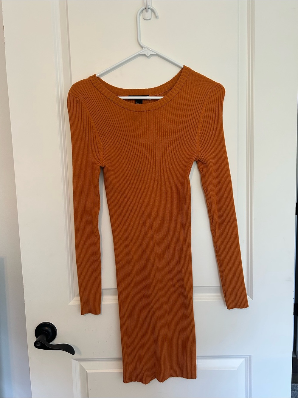 Ribbed Long-Sleeve Bodycon Dress — Rust Orange